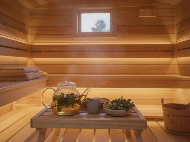 Sauna pause with herbal infusion