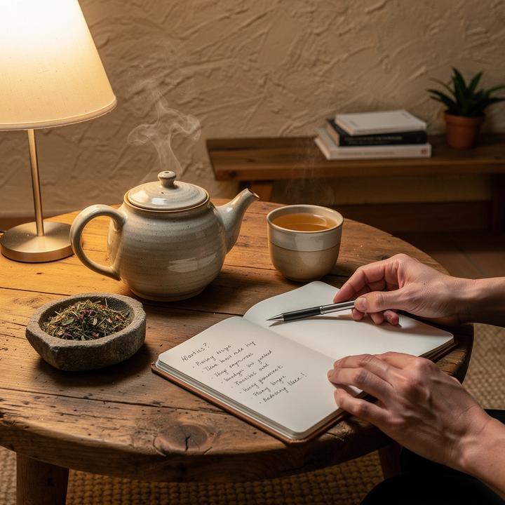 Tea ritual with journaling prompts